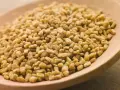 Graines de fenugrec sur une cuillère en bois, une aide naturelle pour gérer l'hypertension.