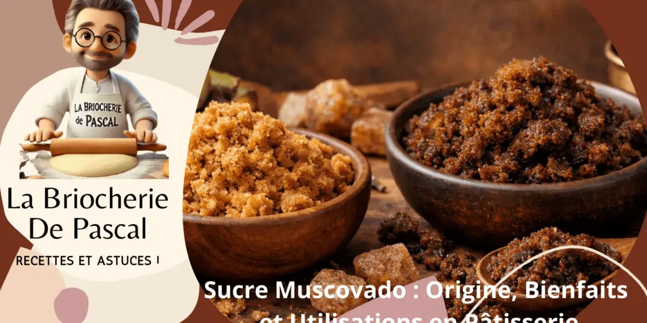 Deux bols de sucre muscovado, un ingrédient aux multiples bienfaits pour la pâtisserie. Un chef cartoon prépare de la pâte.