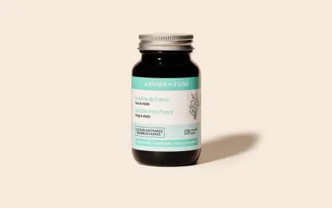 Bouteille de spiruline Aroma-Zone, 120 comprimés. Un complément alimentaire pour le tonus et la vitalité, avec un goût naturel de spiruline.