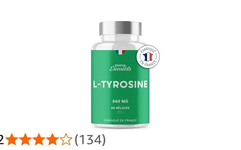 Flacon de L-Tyrosine 660 mg, 60 gélules, fabriqué en France. Découvrez les bienfaits de la L-Tyrosine pour votre bien-être.