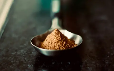 Cuillère remplie de sucre rapadura, un ingrédient naturel aux nombreux bienfaits pour la santé.