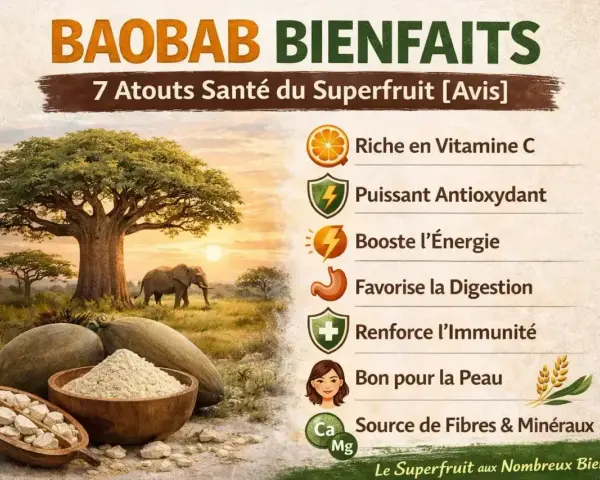 Poudre de baobab : découvrez ses nombreux bienfaits pour la santé, de la vitamine C à la digestion. Un superfruit aux atouts exceptionnels.