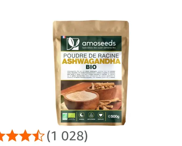 Poudre de racine d'Ashwagandha Bio, un super-aliment aux multiples bienfaits : sommeil, anti-stress, fertilité.