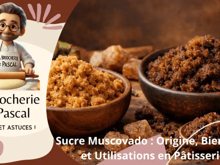 Deux bols de sucre muscovado, un ingrédient aux multiples bienfaits pour la pâtisserie. Un chef cartoon prépare de la pâte.