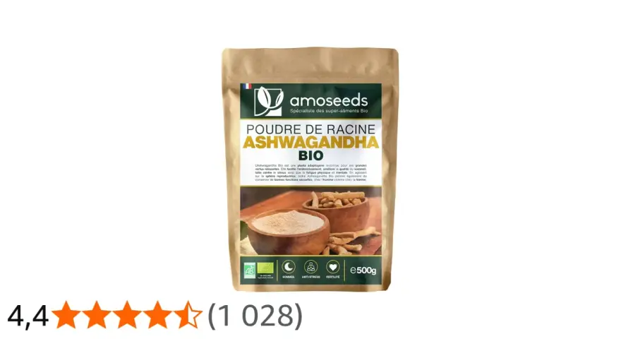 Poudre de racine d'Ashwagandha Bio, un super-aliment aux multiples bienfaits : sommeil, anti-stress, fertilité.