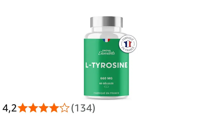 Flacon de L-Tyrosine 660 mg, 60 gélules, fabriqué en France. Découvrez les bienfaits de la L-Tyrosine pour votre bien-être.