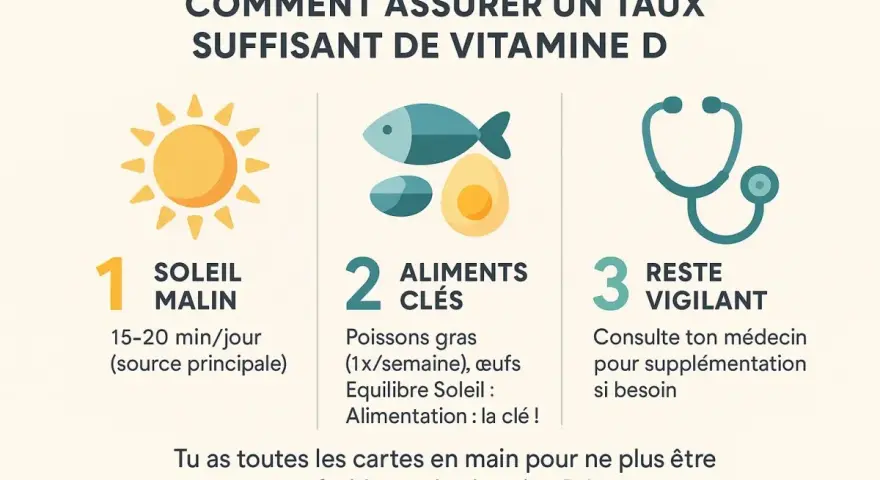 Soleil, aliments et médecin : les clés pour un bon taux de vitamine D. Profite du soleil malin pour ta vitamine D !