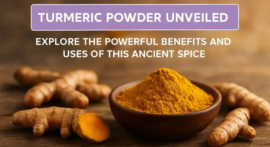 Racines de curcuma et poudre dorée dans un bol, révélant les bienfaits du curcuma en poudre, une épice ancienne aux usages puissants.