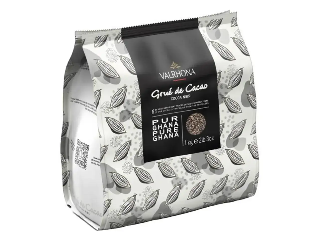 Sac de grué de cacao Valrhona, 1kg. Découvrez les bienfaits du grué de cacao, pur et traçable du Ghana.